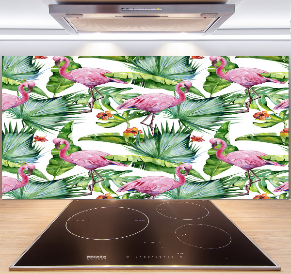 Küchen wandpaneel Flamingos Pflanzen