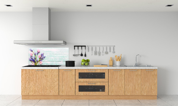 Glasrückwand für die küche Lavendel auf Holz