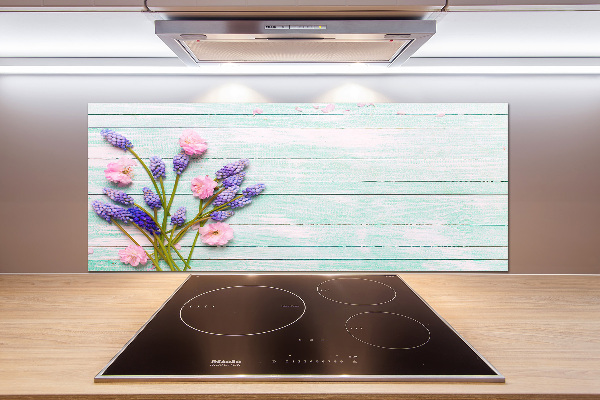 Glasrückwand für die küche Lavendel auf Holz