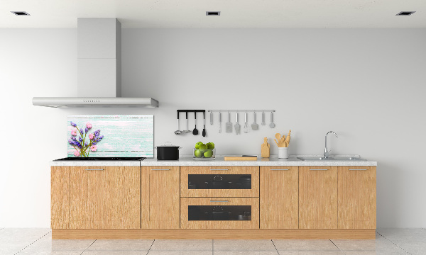 Glasrückwand für die küche Lavendel auf Holz