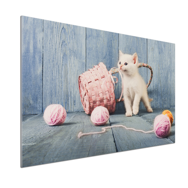 Platte für Küchenrückwand Weiße Katze und Stränge