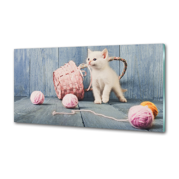 Platte für Küchenrückwand Weiße Katze und Stränge