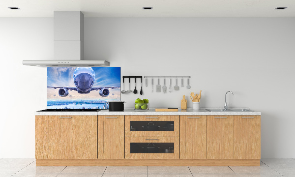 Küchen wandpaneel Ein Flugzeug über der Stadt