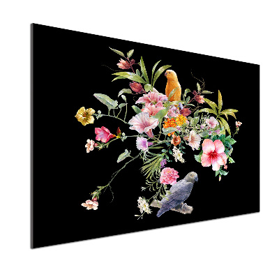 Glasrückwand für die küche Blumen und Vögel