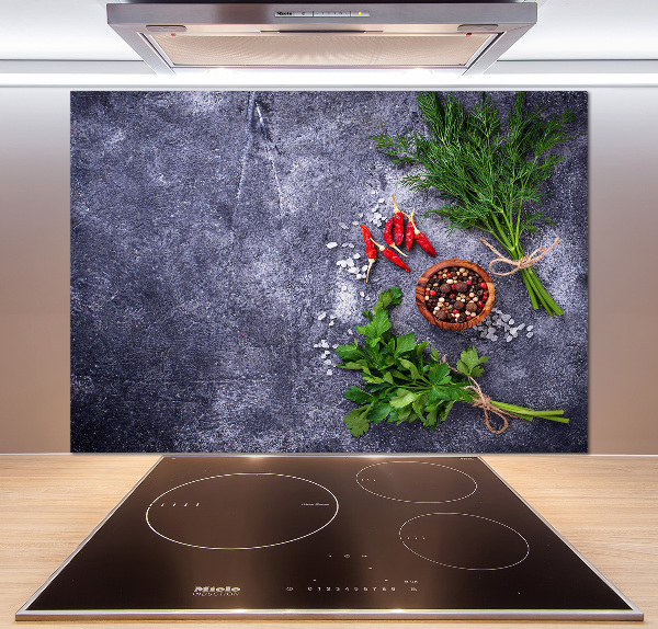 Platte für Küchenrückwand Kräuter und Gewürze