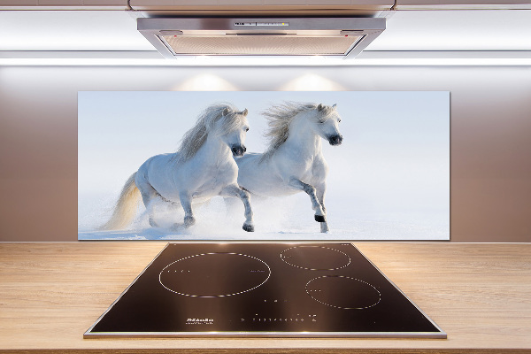 Glasrückwand für die küche Zwei Pferde im Schnee