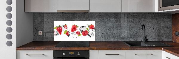 Glasrückwand für die küche Erdbeeren und Wasser