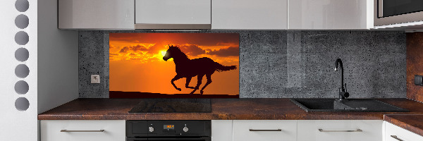Küchen wandpaneel Sonnenuntergang am Pferd
