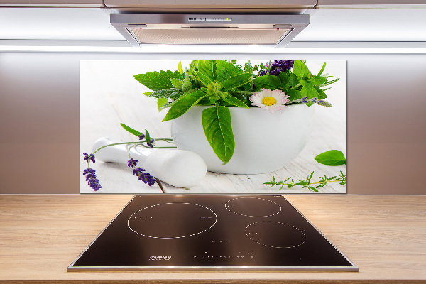 Platte für Küchenrückwand Mörser und Kräuter