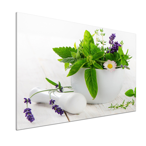 Platte für Küchenrückwand Mörser und Kräuter