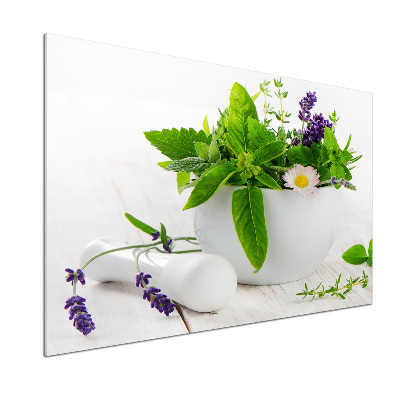 Platte für Küchenrückwand Mörser und Kräuter