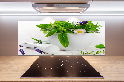 Platte für Küchenrückwand Mörser und Kräuter