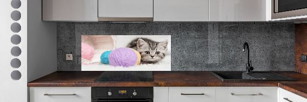 Platte für Küchenrückwand Katze mit Garnknäueln