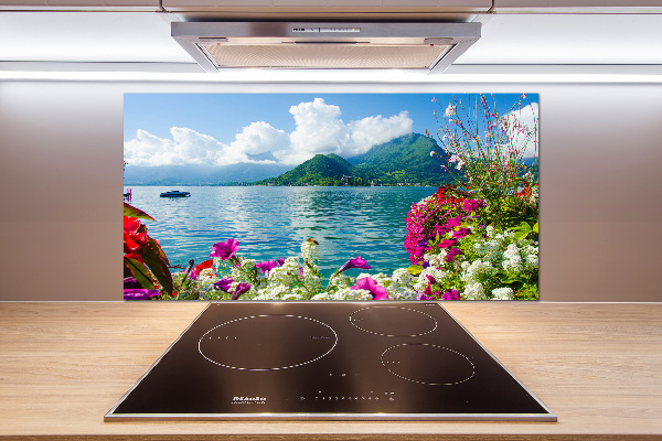 Küchen wandpaneel Blumen am See