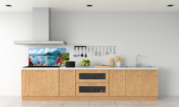 Küchen wandpaneel Blumen am See