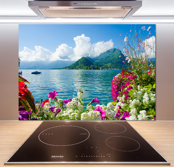 Küchen wandpaneel Blumen am See