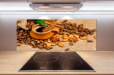 Glasrückwand für die küche Kaffeebohnen und eine Tasse