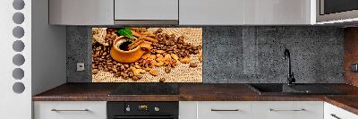 Glasrückwand für die küche Kaffeebohnen und eine Tasse