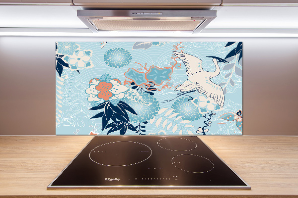 Küchen wandpaneel Kranich und Blumen