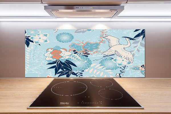 Küchen wandpaneel Kranich und Blumen