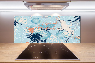 Küchen wandpaneel Kranich und Blumen