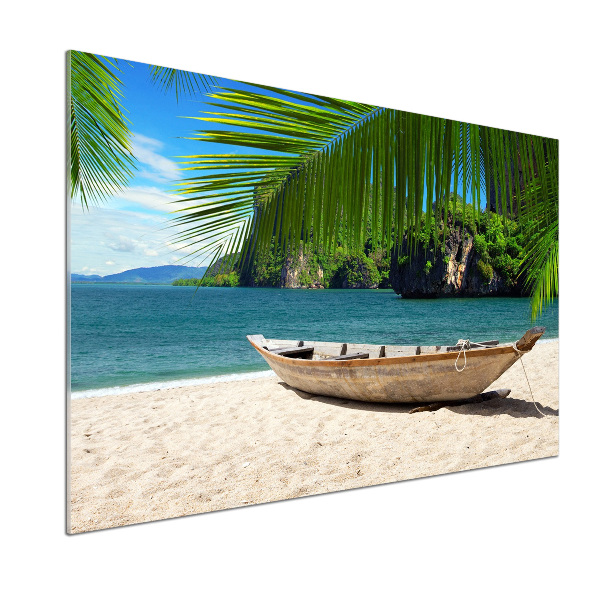 Küchen wandpaneel Ein Boot am Strand