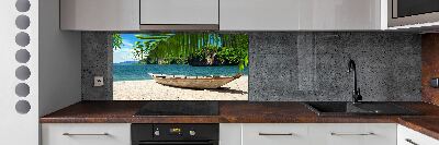 Küchen wandpaneel Ein Boot am Strand