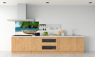 Küchen wandpaneel Ein Boot am Strand