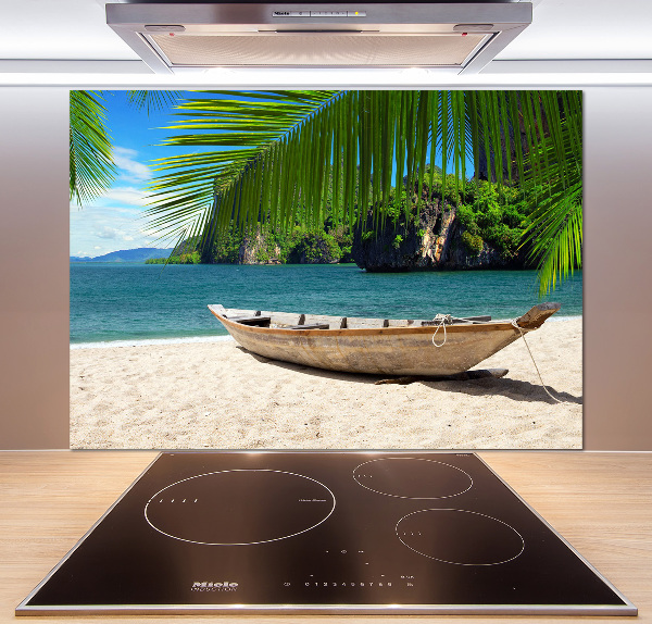 Küchen wandpaneel Ein Boot am Strand