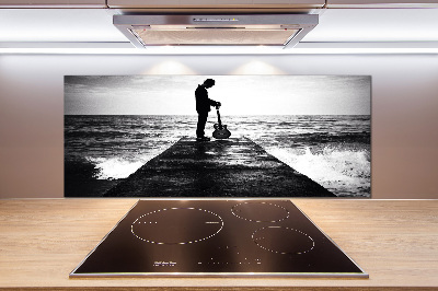 Glasrückwand für die küche Gitarrist auf dem Pier