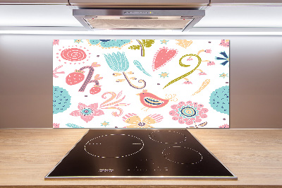 Glasrückwand für die küche Blumen und Vögel