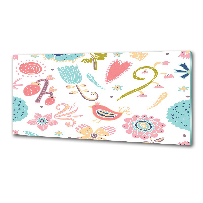 Glasrückwand für die küche Blumen und Vögel