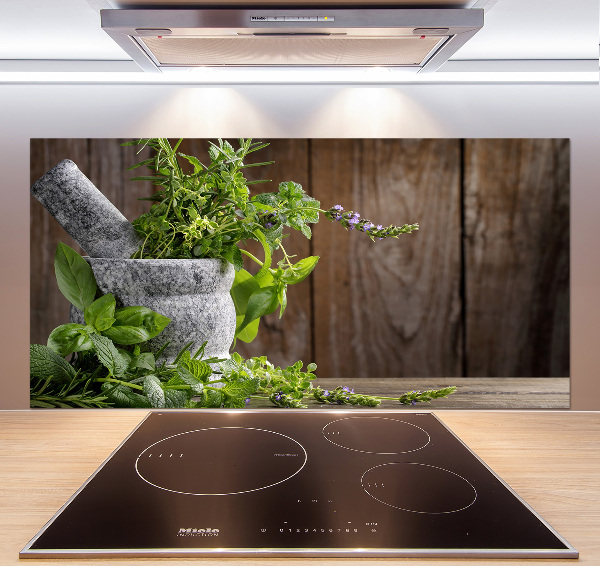 Platte für Küchenrückwand Kräuter im Mörser