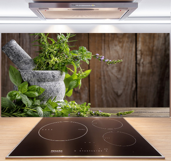 Platte für Küchenrückwand Kräuter im Mörser