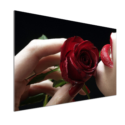 Glasrückwand für die küche Frau mit einer Rose