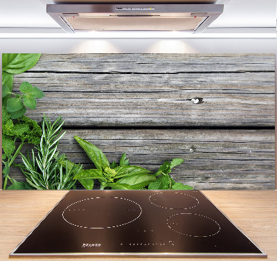 Platte für Küchenrückwand Hintergrund aus Holz mit Kräutern