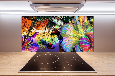 Küchen wandpaneel Blumen und ein Schmetterling