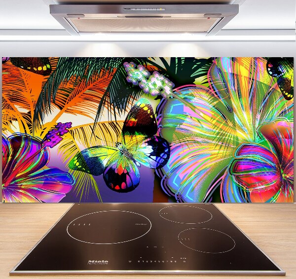 Küchen wandpaneel Blumen und ein Schmetterling