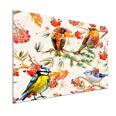 Platte für Küchenrückwand Nadelbäume und Vögel