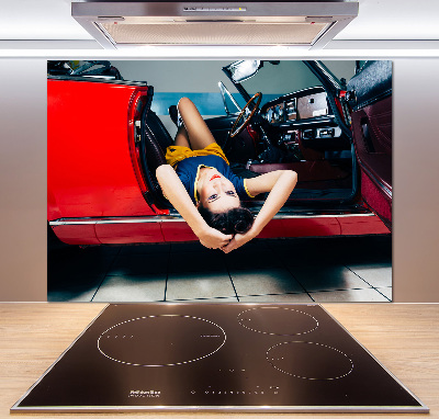 Küchen wandpaneel Frau im Auto