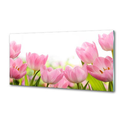 Glasrückwand für die küche Rosa Tulpen