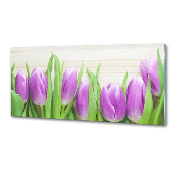Glasrückwand für die küche Lila Tulpen