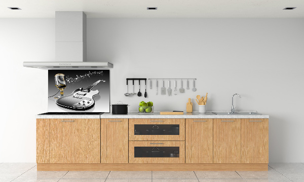 Glasrückwand für die küche Gitarre und Mikrofon