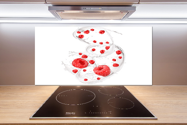 Glasrückwand für die küche Himbeeren mit Milch