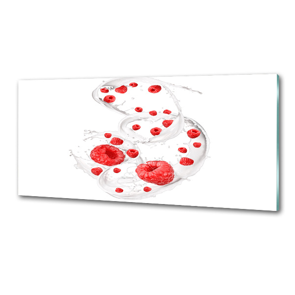 Glasrückwand für die küche Himbeeren mit Milch