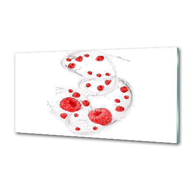 Glasrückwand für die küche Himbeeren mit Milch