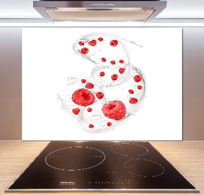 Glasrückwand für die küche Himbeeren mit Milch