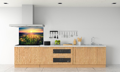 Glasrückwand für die küche Sonnenuntergang im Wald