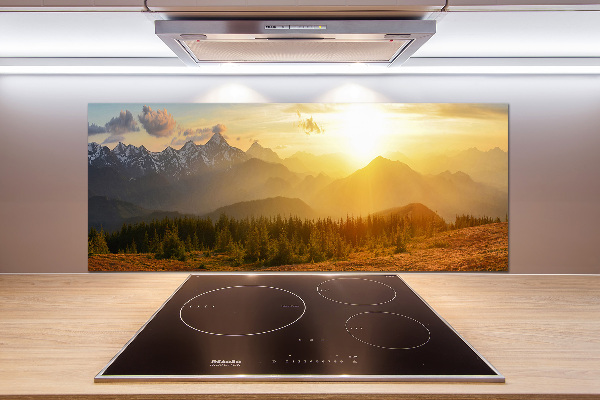 Küchen wandpaneel Sonnenuntergang in den Bergen