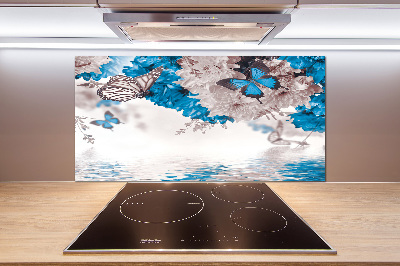 Glasrückwand für die küche Blumen und Schmetterlinge